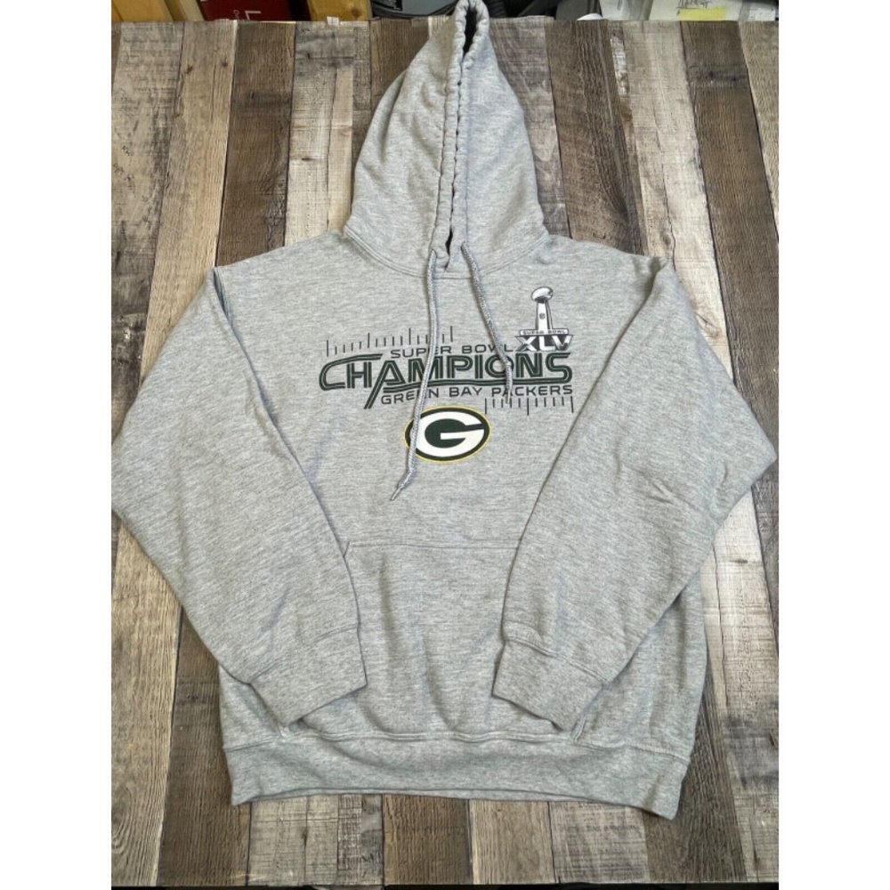 Green Bay Packers Men S Super Bowl XLV Hoodie Sweatshirt NFL Football Gray